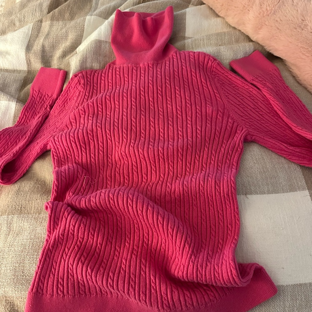 Talbots Bright Pink Cable Knit Turtleneck Sweater